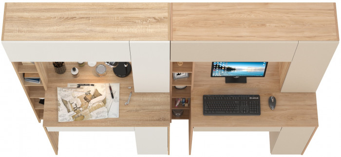 Два стола компьютерных Комфорт 12.71, дуб сонома/белый/гикори рокфорд натуральный/сатин