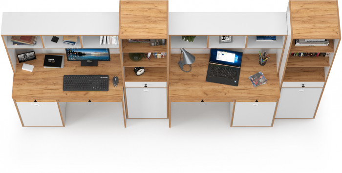 Вуди Компоновка № 17, цвет белый премиум/дуб крафт золотой, ШхГхВ 310х52,7х180,3 см., универсальная сборка