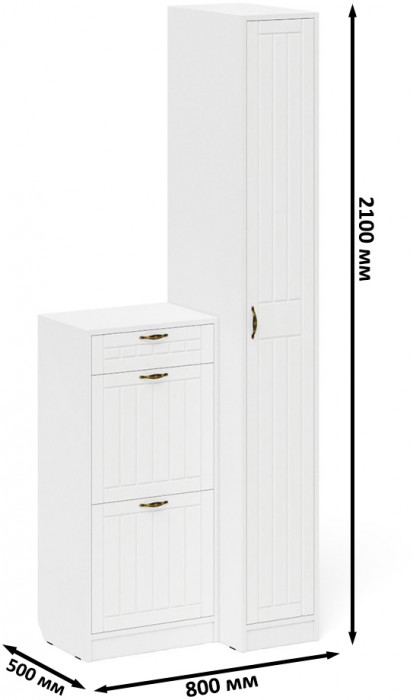 Прихожая П-6 Компоновка № 42, цвет белая шагрень/фасады МДФ белое дерево фрезеровка прованс, ШхГхВ 80х50х210 см., универсальная сборка