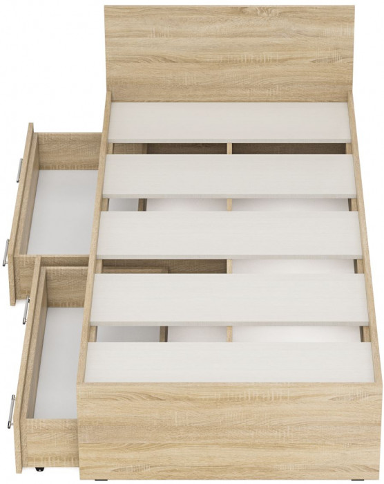 Стандарт Кровать с ящиками 0900, цвет дуб сонома, ШхГхВ 93,5х203,5х70 см., сп.м. 900х2000 мм., без матраса, основание есть