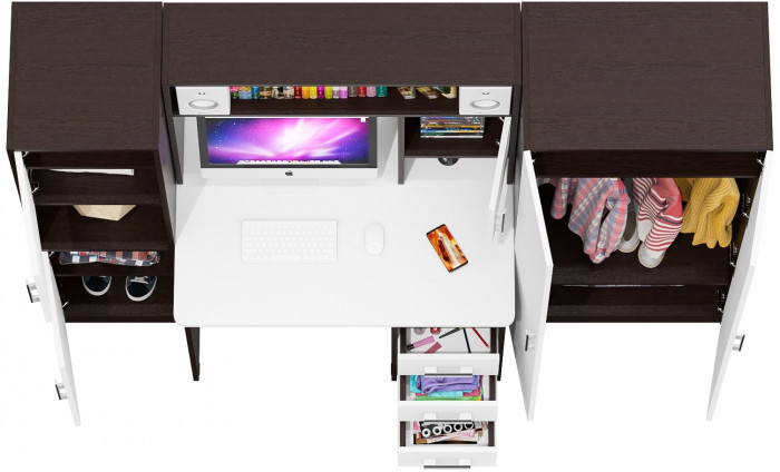 Стол компьютерный С-МД-СК9+Пенал С-МД-СК9П+Шкаф С-МД-СК9Ш, цвет венге/белый шагрень, ШхГхВ 215х70х160 см., НЕ универсальная сборка