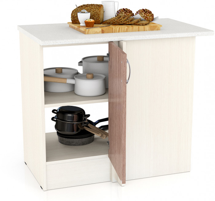 Кухня Мери ШНУ1000 Стол нижний угловой 100 см., цвет дуб/ясень шимо тёмный, ШхГхВ 100х60х85 см., универсальная сборка (столешница № 130 сахара белая)