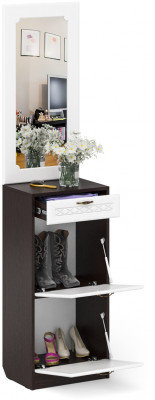 Прихожая П-6 Тумба для обуви 2 секции + Зеркало, цвет венге/фасады МДФ белое дерево фрезеровка ромб, ШхГхВ 50х35х210 см.