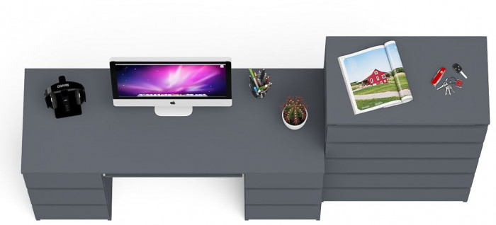 Мори Стол компьютерный МС-2 + Комод МК700.5, цвет графит, ШхГхВ 205,8х50х114 см., универсальная сборка