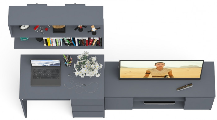 Мори Стол компьютерный МС-6 правый + Тумба МТВ1200.1 + Полка 900, цвет графит, ШхГхВ 210,4х50х209,6 см., НЕ универсальная сборка