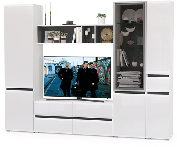 Сидней Комплектация № 025, корпус белый/чёрный/фасады МДФ белый глянец