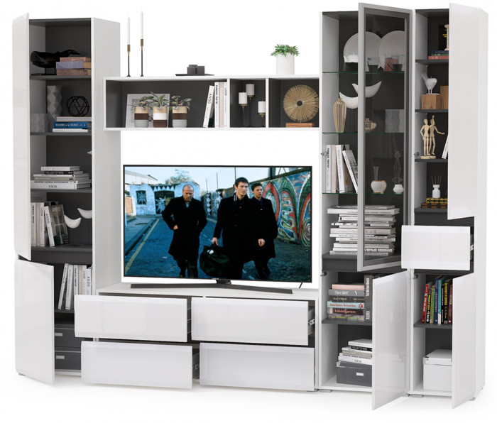 Сидней Комплектация № 025, корпус белый/чёрный/фасады МДФ белый глянец