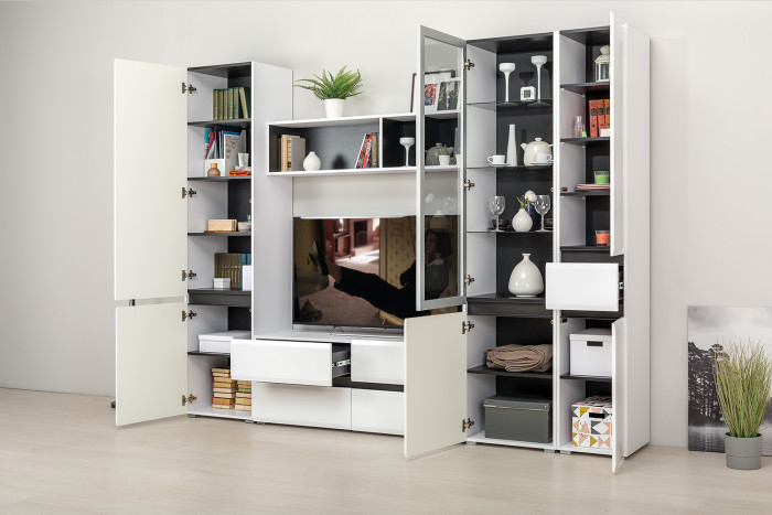 Сидней Комплектация № 025, корпус белый/чёрный/фасады МДФ белый глянец