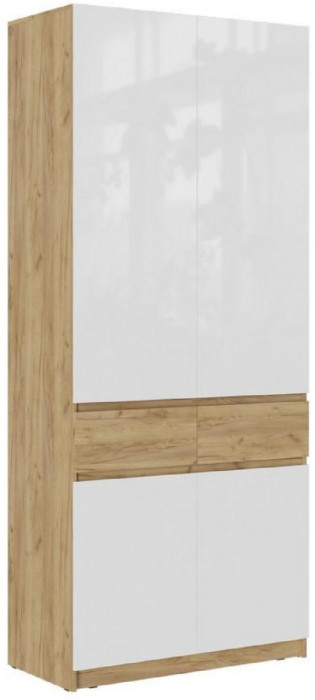 Модульная прихожая Бостон МДФ, композиция 1 (Белый глянец, Дуб Крафт Золотой)