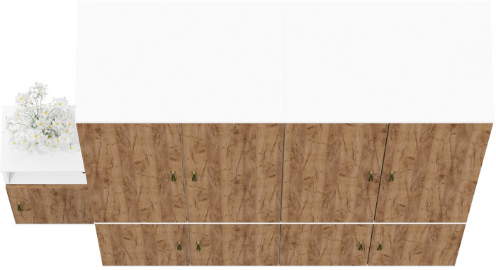 Лидер-8 Шкаф МД 19Б + Шкаф МД 19Б + Тумба МД 3.19, белый шагрень/крафт золото