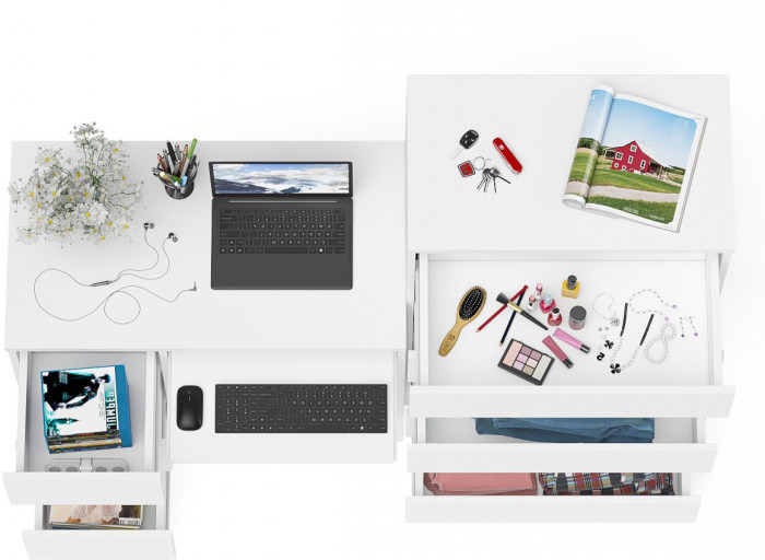 Мори компьютерный стол МС-6 левый + Комод МК700.5, белый