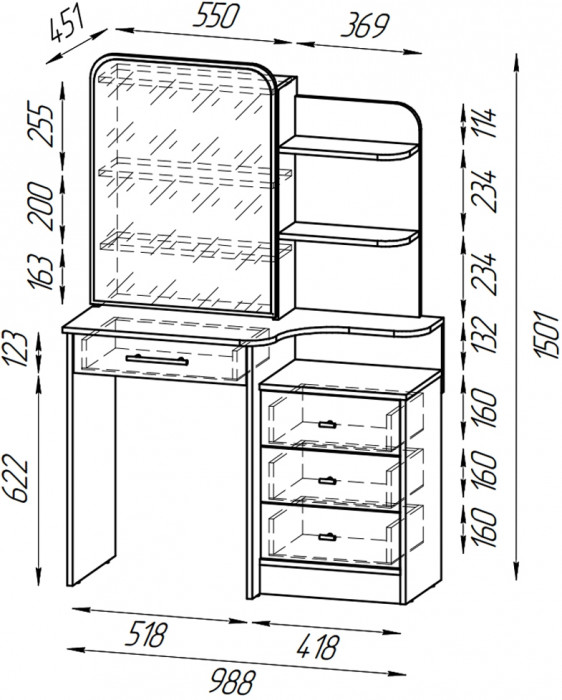 Трюмо 4-25101дкс/скан.д.б. Верона, цвет дуб крафт серый/скандинавское дерево белое, ШхГхВ 98,8х45,1х150,1 см., НЕ универсальная сборка