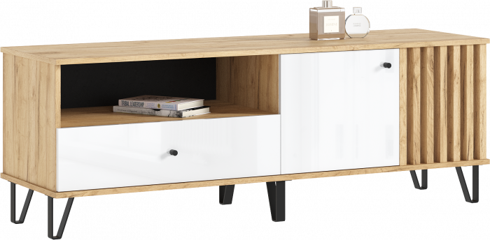 Роджина Тумба ТВ 1500, Дуб крафт/Белый глянец
