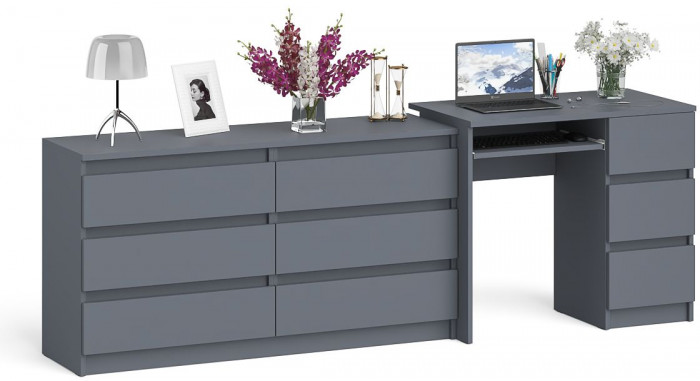 Мори Стол компьютерный МС-6 правый + Комод МК1380.6, цвет графит, ШхГхВ 228х50х76,6 см., выдвижные ящики справа, НЕ универсальная сборка