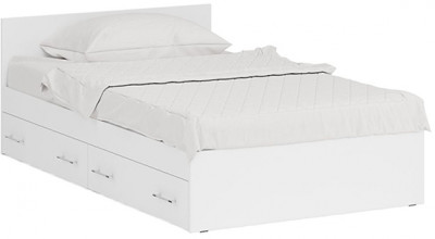 Стандарт Кровать с ящиками 1200, цвет белый, ШхГхВ 123,5х203,5х70 см., сп.м. 1200х2000 мм., без матраса, основание есть