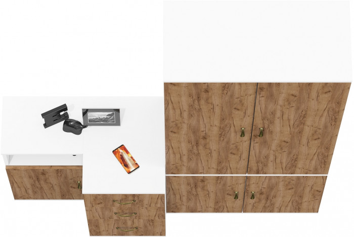 Лидер-8 Шкаф МД 20Б + Тумба МД 3.16 + Тумба МД 3.19, цвет белый шагрень/крафт золото, ШхГхВ 160х50х190 см., НЕ универсальная сборка