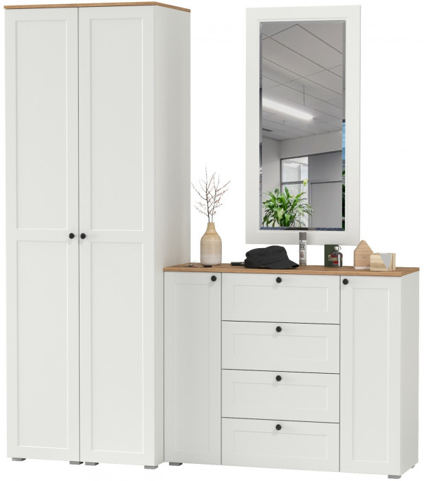 Остин Прихожая 32, белый шагрень/дуб крафт золотой