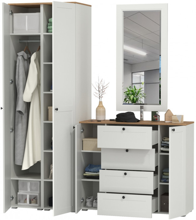 Остин Прихожая 32, белый шагрень/дуб крафт золотой