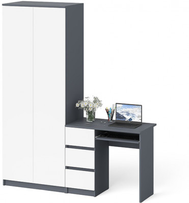Мори Стол компьютерный МС-6 левый + Шкаф МШ800.1, цвет графит/белый, ШхГхВ 170,4х50,4х209,6 см., выдвижные ящики слева, НЕ универсальная сборка