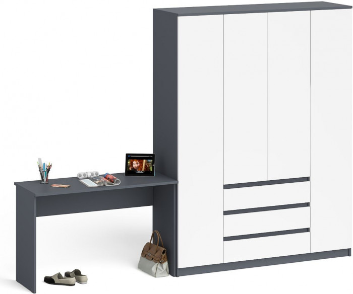 Мори Стол письменный МСП1200.1 + Шкаф МШ1600.1, цвет графит/белый, ШхГхВ 280,8х50,4х209,6 см., универсальная сборка