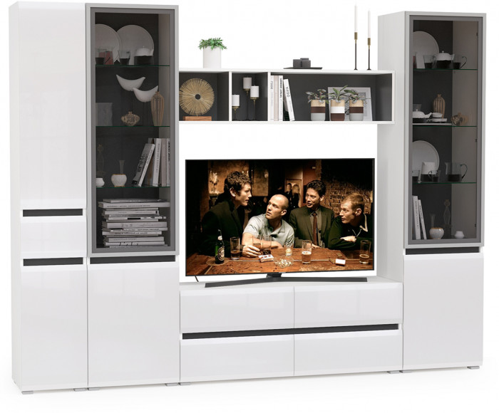 Сидней Комплектация № 026, корпус белый/чёрный/фасады МДФ белый глянец