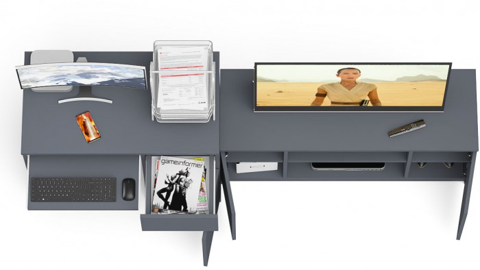 Мори компьютерный стол МС-1 правый + Тумба МТВ1200.1, графит