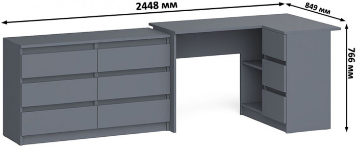 Мори компьютерный стол МС-16 правый + Комод МК1200.6, графит