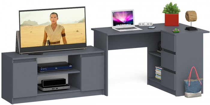 Мори компьютерный стол МС-16 правый + Тумба МТВ1200.1, графит