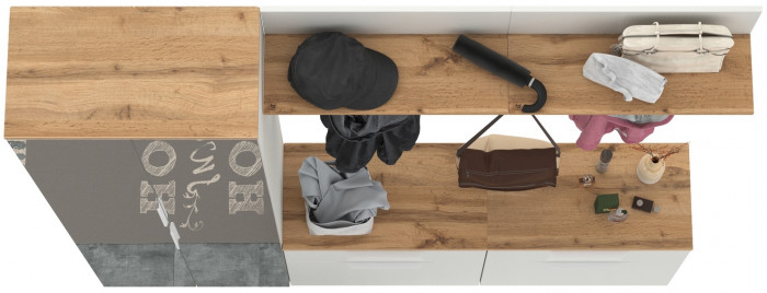 Октава Прихожая 32, белый шагрень/дуб крафт золотой/фасады МДФ белый шагрень