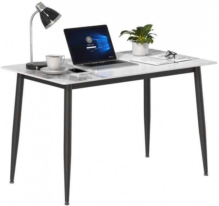 Обеденный стол Мебель--24 DT-27, цвет белый мрамор(глянцевая), ШхГхВ 120х70х75 см., столешница камень 10,5 мм., ножки металл, макс. нагрузка 80 кг.