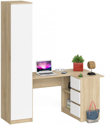Мори Стол компьютерный МС-16 правый + Пенал МШ400.1, цвет дуб сонома/белый, ШхГхВ 164,8х84,9х209,6 см., выдвижные ящики справа, НЕ универс. сборка