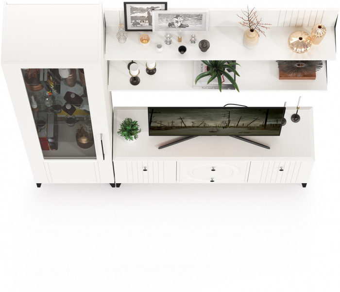 Валенсия Гостиная № 056, ЛДСП белый шагрень/МДФ белый шагрень