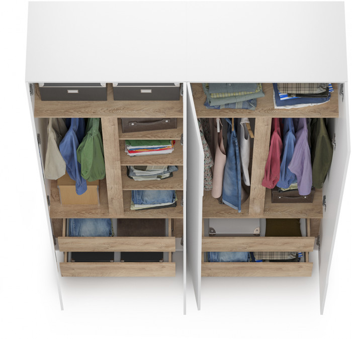 Муссон 13.198 Шкаф двухстворчатый + 13.198 Шкаф двухстворчатый, цвет белый/дуб эндгрейн элегантный, ШхГхВ 174,8х52,2х229,8 см., НЕ универс. сборка