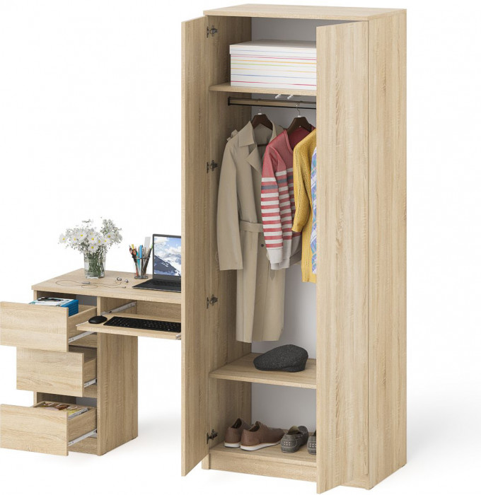 Мори Стол компьютерный МС-6 левый + Шкаф МШ800.1, цвет дуб сонома, ШхГхВ 170,4х50,4х209,6 см., выдвижные ящики слева, НЕ универсальная сборка
