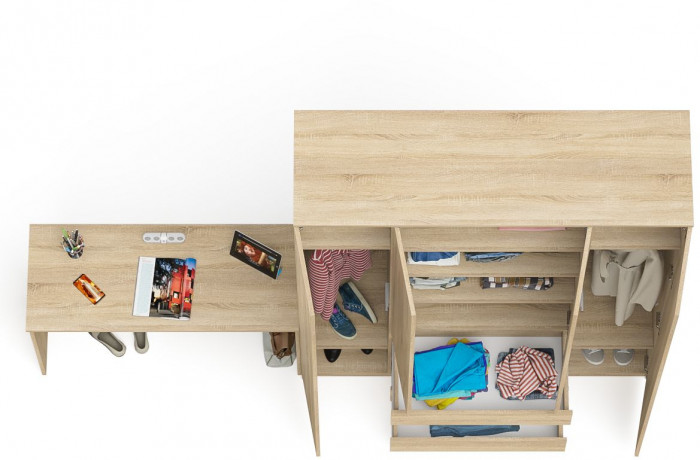 Мори Стол письменный МСП1200.1 + Шкаф МШ1600.1, цвет дуб сонома, ШхГхВ 280,8х50,4х209,6 см., универсальная сборка