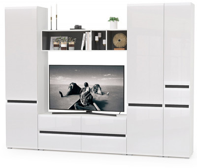 Сидней Комплектация № 027, корпус белый/чёрный/фасады МДФ белый глянец