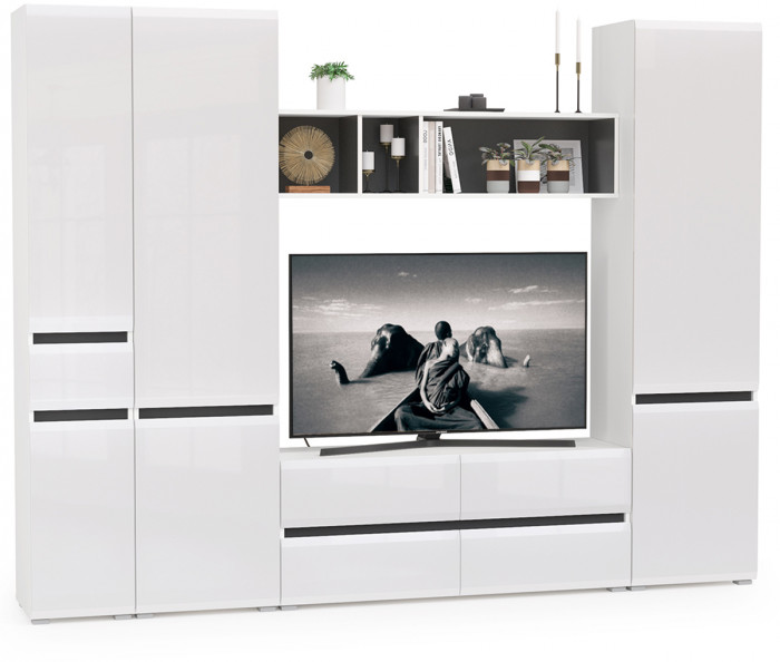 Сидней Комплектация № 027, корпус белый/чёрный/фасады МДФ белый глянец