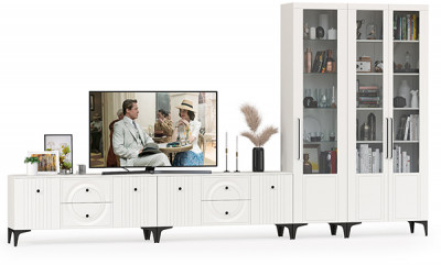 Валенсия Гостиная № 085, ЛДСП белый шагрень/МДФ белый шагрень