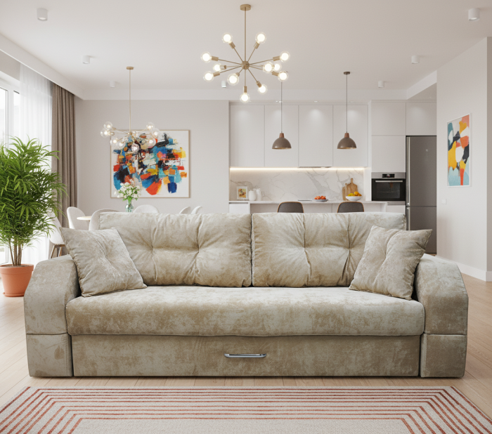 Диван-еврокнижка Манчестер 160х200, с подсветкой 05, велюр бежевый