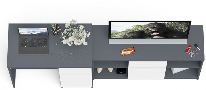 Мори компьютерный стол МС-6 правый + Тумба МТВ1204.1, графит/белый