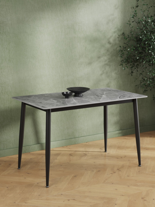 Обеденный стол Мебель--24 DT-27, цвет серый мрамор(глянцевая), ШхГхВ 120х70х75 см., столешница камень 10,5 мм., ножки металл, макс. нагрузка 80 кг.