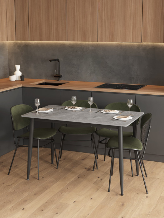 Обеденный стол Мебель--24 DT-27, цвет серый мрамор(глянцевая), ШхГхВ 120х70х75 см., столешница камень 10,5 мм., ножки металл, макс. нагрузка 80 кг.