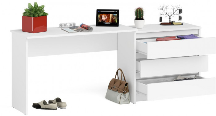 Мори Стол письменный МСП1200.1 + Комод МК800.1, цвет белый, ШхГхВ 200,8х50х76,6 см., универсальная сборка