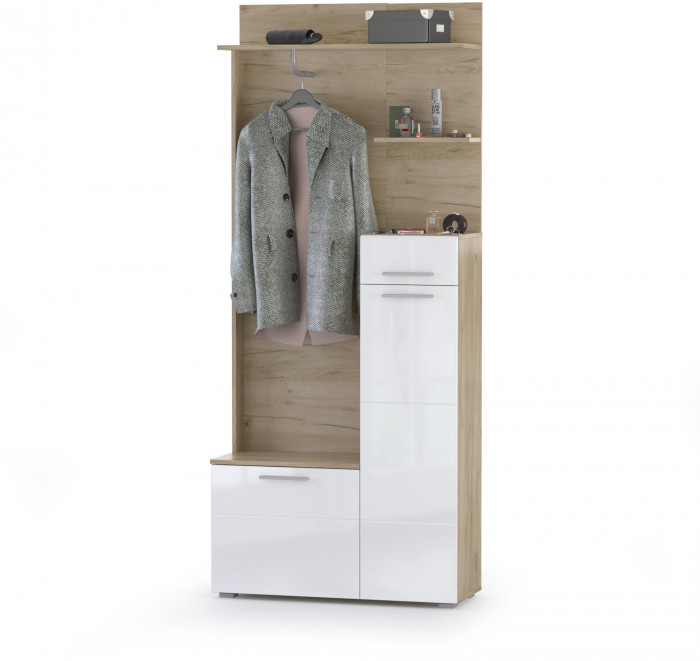 Лайн 10.16 Шкаф многоцелевого назначения, цвет дуб крафт серый/фасады МДФ белый глянец, ШхГхВ 89,8х35,1х210 см., НЕ универсальная сборка