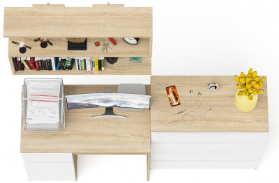 Мори Стол компьютерный МС-1 левый + Комод МК800.4 + Полка 900, цвет дуб сонома/белый, ШхГхВ 170,4х50х209,6 см., НЕ универсальная сборка