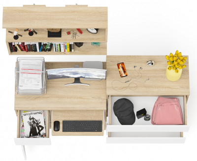 Мори Стол компьютерный МС-1 левый + Комод МК800.4 + Полка 900, цвет дуб сонома/белый, ШхГхВ 170,4х50х209,6 см., НЕ универсальная сборка