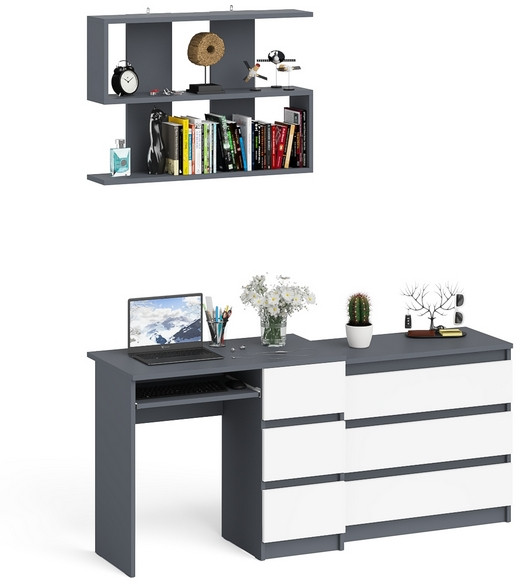 Мори компьютерный стол МС-6 правый + Комод МК800.1 + Полка 900, графит/белый