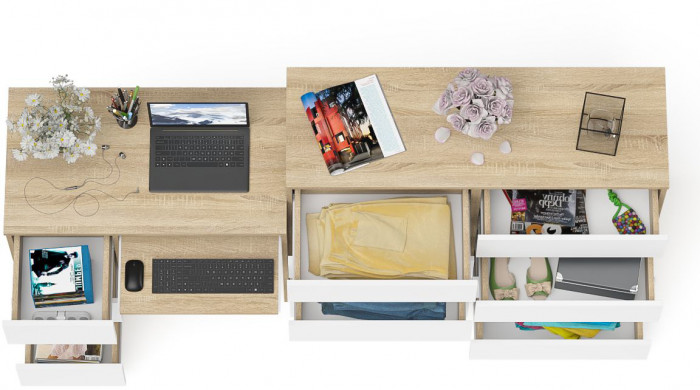 Мори Стол компьютерный МС-6 левый + Комод МК1200.8, цвет дуб сонома/белый, ШхГхВ 210,4х50х94 см., выдвижные ящики слева, НЕ универсальная сборка