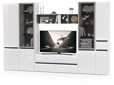 Сидней Комплектация № 028, корпус белый/чёрный/фасады МДФ белый глянец