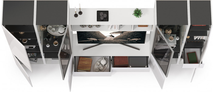 Сидней Комплектация № 028, корпус белый/чёрный/фасады МДФ белый глянец